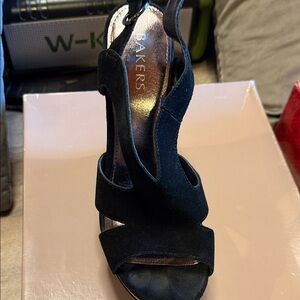 Bakers Black Suede Cutout Open-Toe Heel